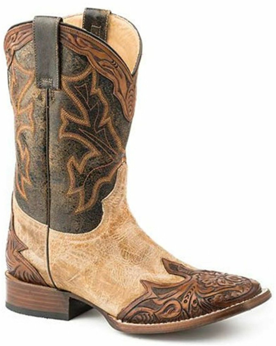 Boot * | Stetson Men'S Julian Cracked Tooled Wingtip Western Boots Wide Square Toe