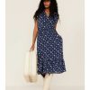 Dress * | Stetson Women'S Ditsy Floral Paisley Print Ruffle Flounce Midi Dress Blue