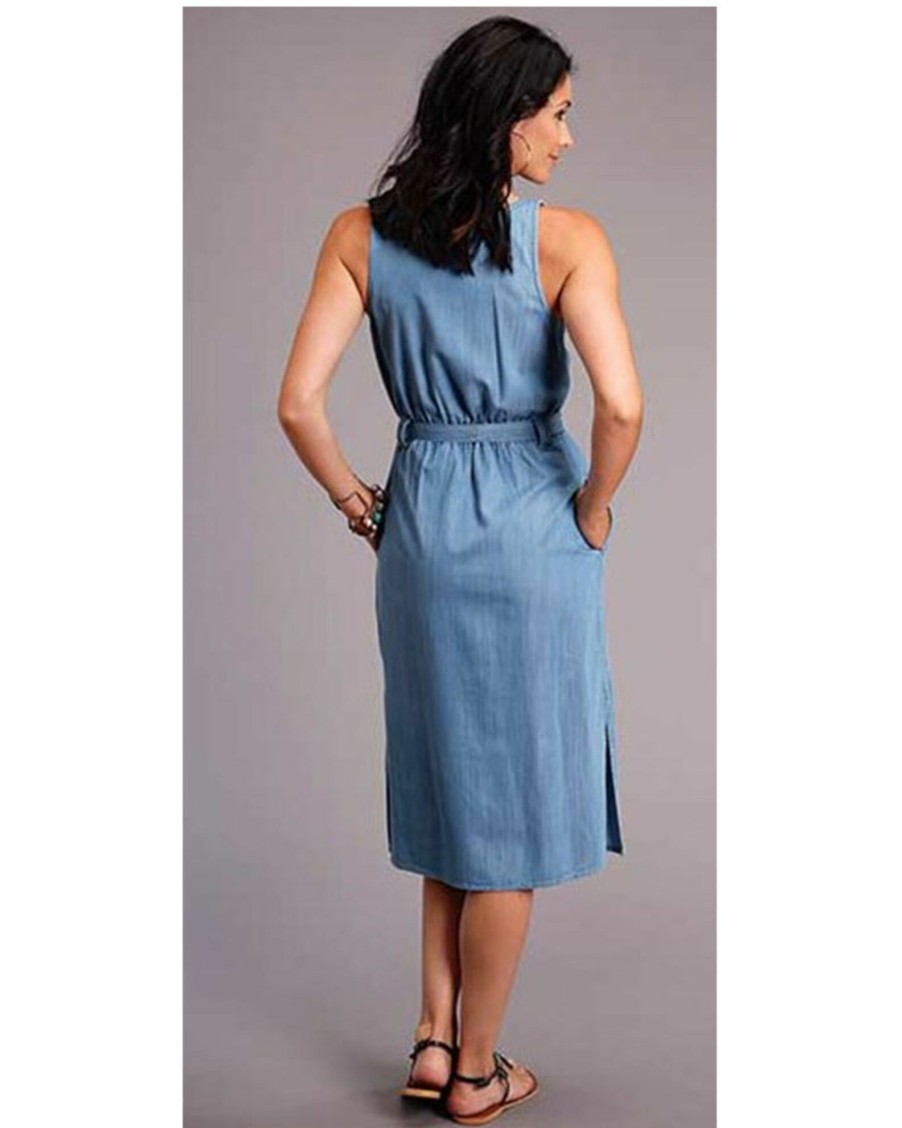 Dress * | Stetson Women'S Sleeveless Chambray Tencel Wrap Dress Blue