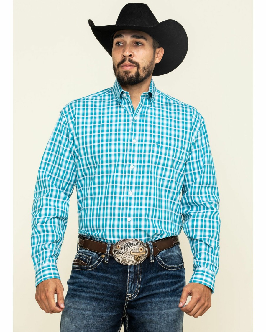 Shirt * | Stetson Men'S Cross Walk Ombre Plaid Button Long Sleeve Western Shirt