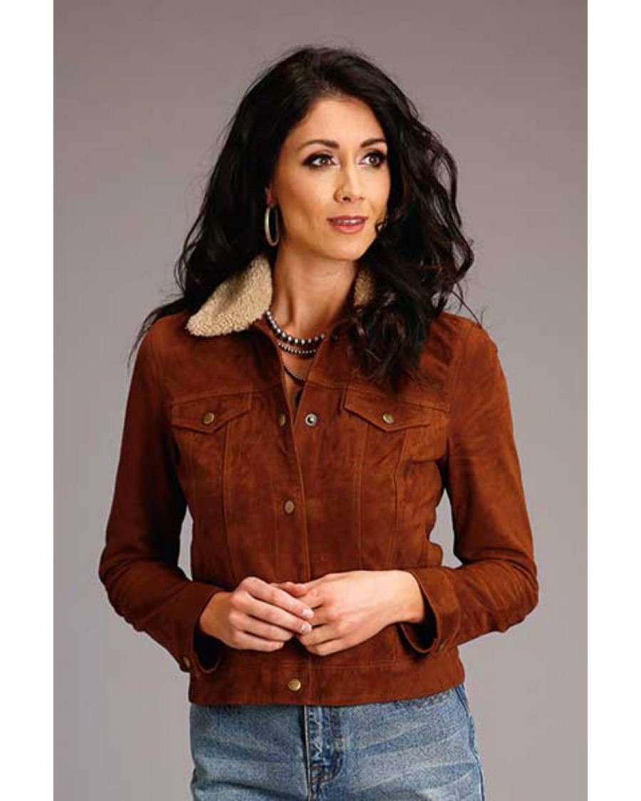 Jacket * | Stetson Women'S Tan Suede Shearling Jacket Brown