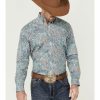 Shirt * | Stetson Men'S Denim Paisley Print Long Sleeve Button-Down Western Shirt Green