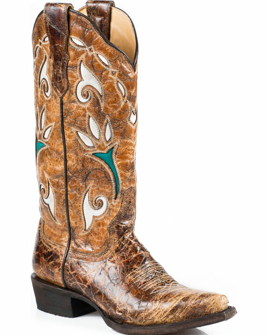 Boot * | Stetson Women'S Vintage Tulip Underlay Western Boots Brown