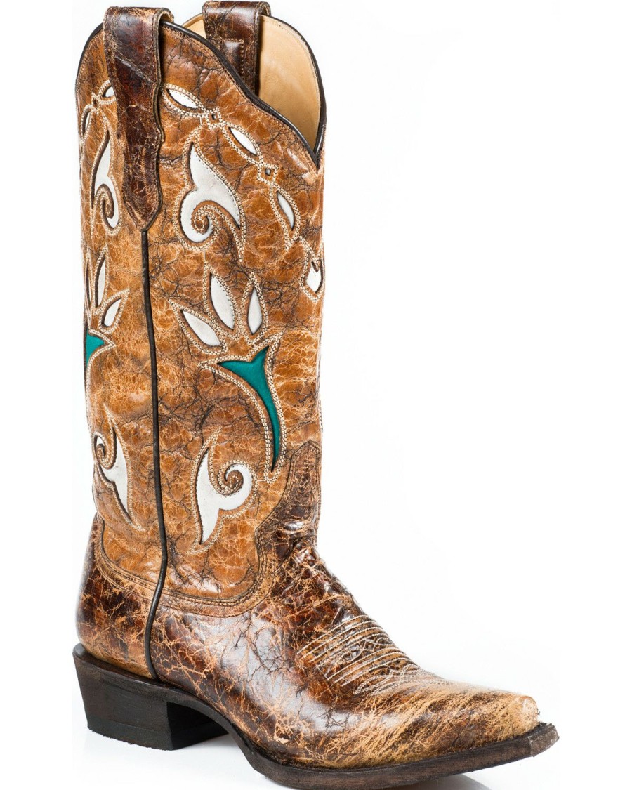 Boot * | Stetson Women'S Vintage Tulip Underlay Western Boots Brown