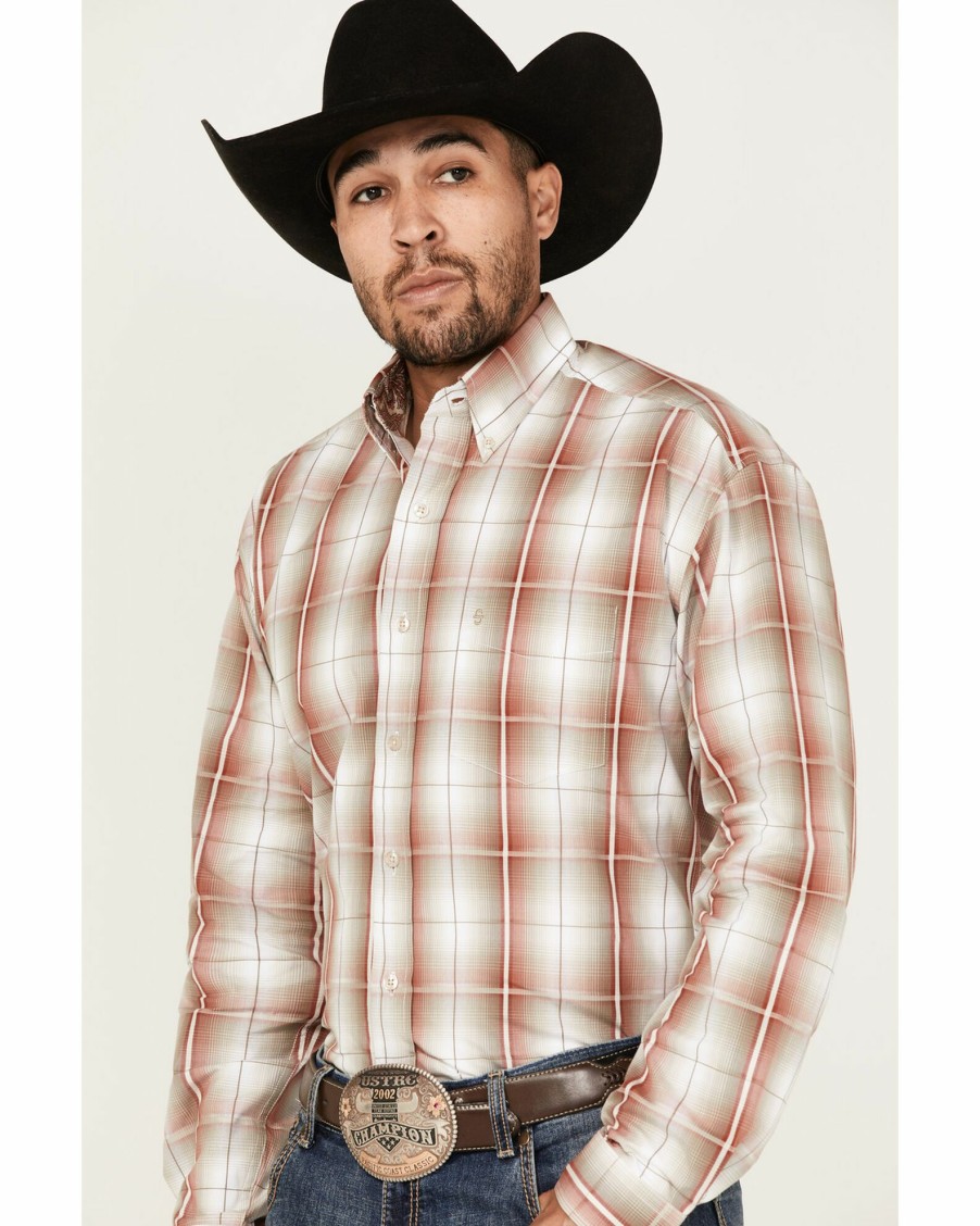 Shirt * | Stetson Men'S Sandstone Ombre Large Plaid Long Sleeve Western Shirt