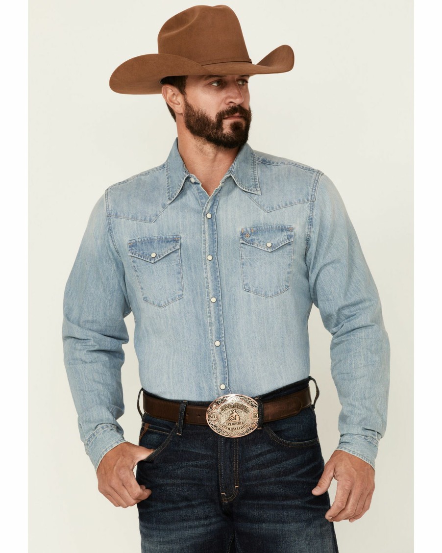 Shirt * | Stetson Men'S Light Blue Denim Long Sleeve Snap Western Shirt