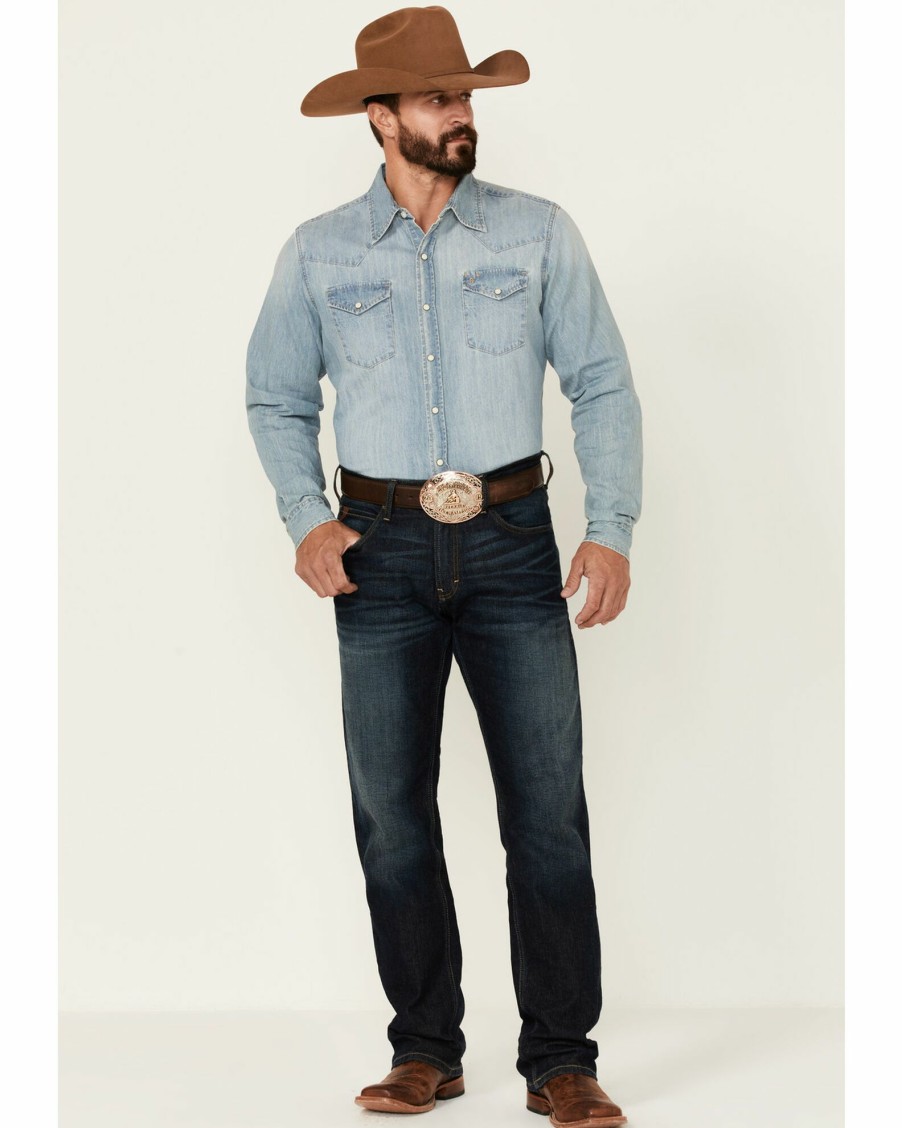 Shirt * | Stetson Men'S Light Blue Denim Long Sleeve Snap Western Shirt