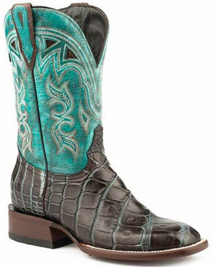 Boot * | Stetson Women'S Madrid Exotic Alligator Western Boots Broad Square Toe Brown