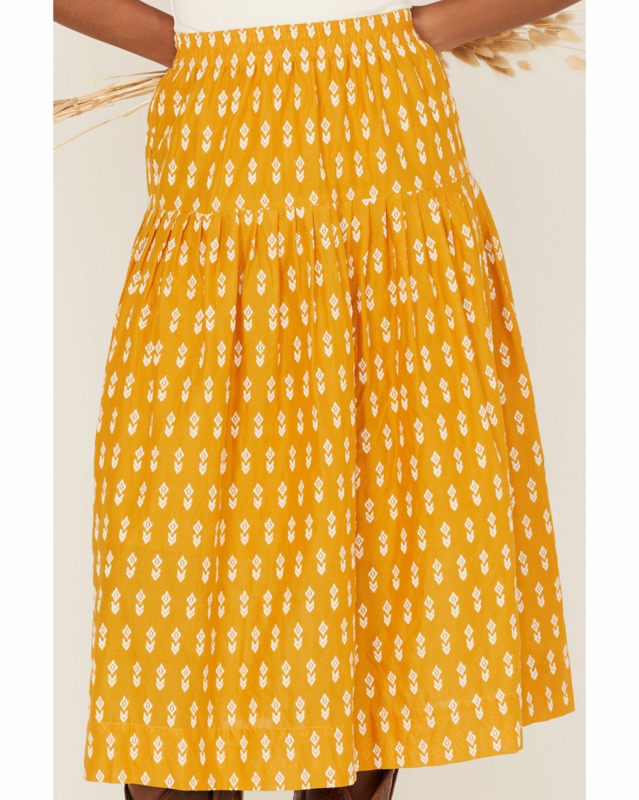 Skirt * | Stetson Women'S Southwestern Embroidered Prairie Style Midi Skirt Yellow