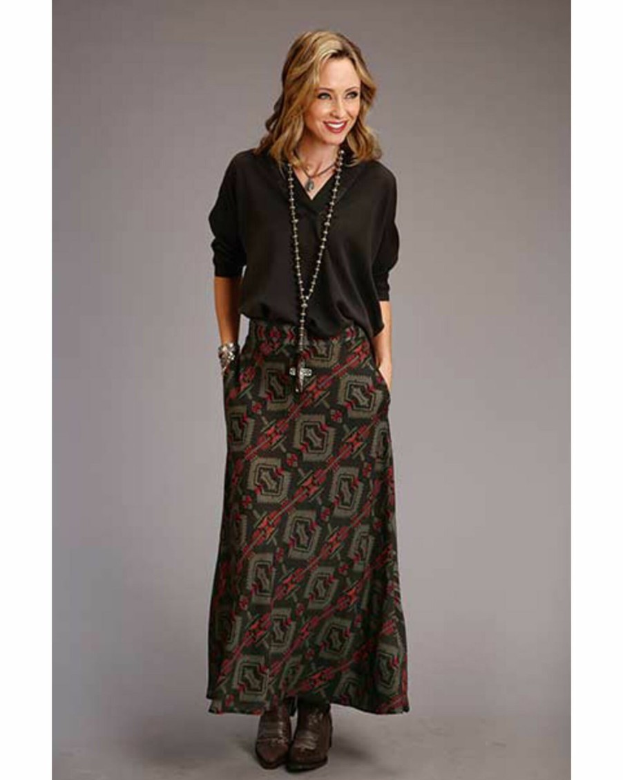 Skirt * | Stetson Women'S Rayon Challis Blanket Print Long Cut Skirt Brown