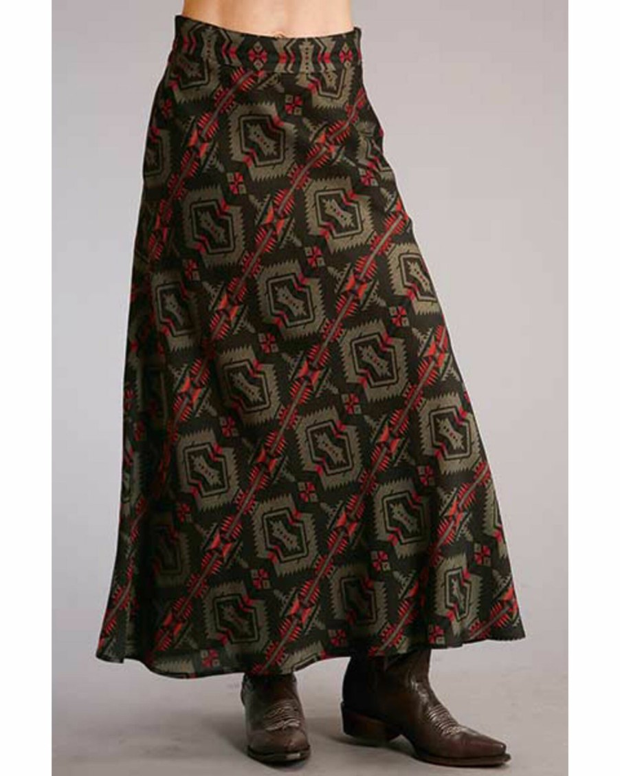 Skirt * | Stetson Women'S Rayon Challis Blanket Print Long Cut Skirt Brown