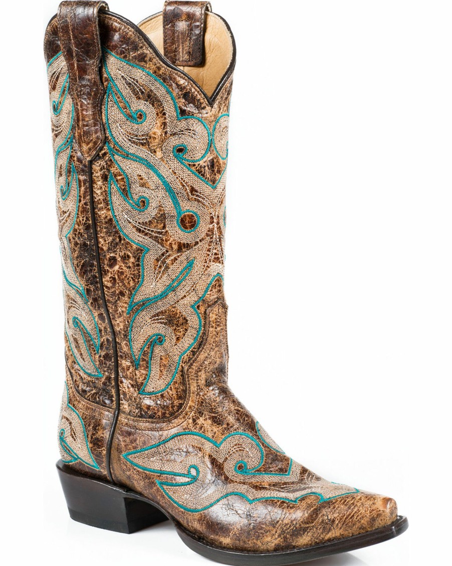 Boot * | Stetson Women'S Vintage Distressed Western Boots Brown