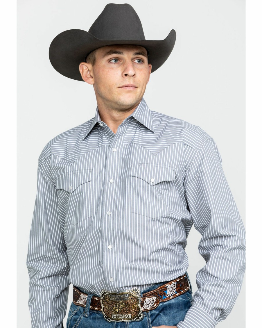 Shirt * | Stetson Men'S Striped Two Pocket Long Sleeve Western Shirt Grey