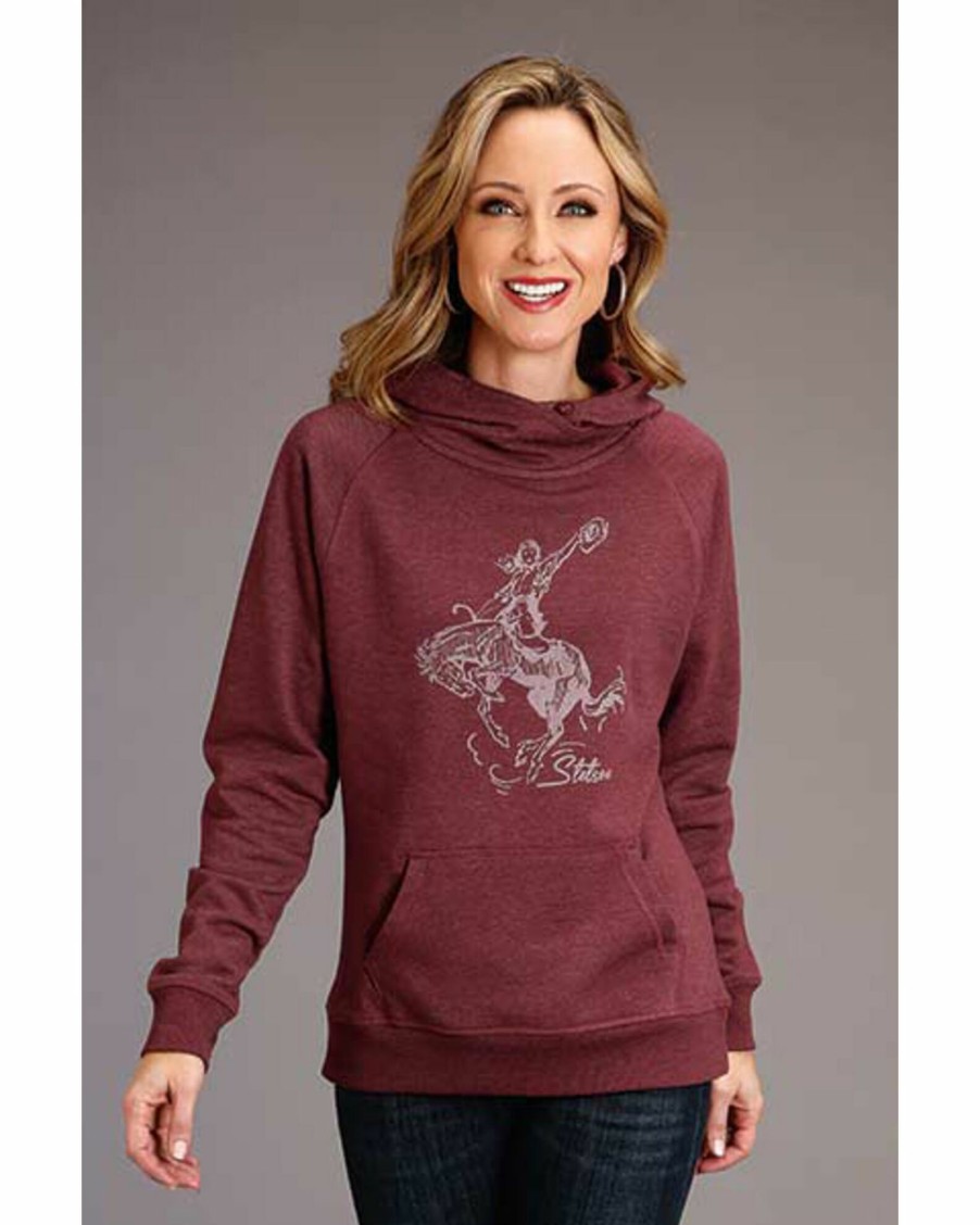 Sweatshirt * | Stetson Women'S Bucking Cowgirl Graphic Hoodie Maroon