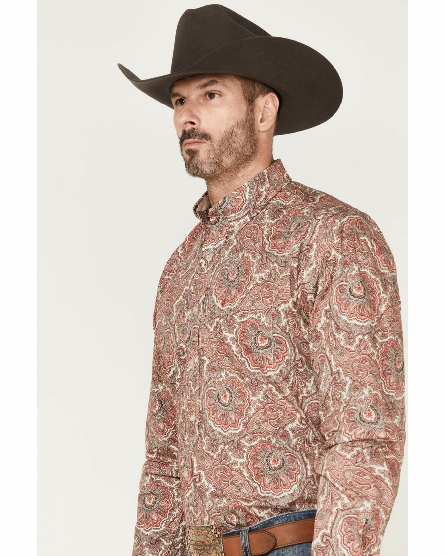 Shirt * | Stetson Men'S Paisley Print Long Sleeve Button-Down Western Shirt Red