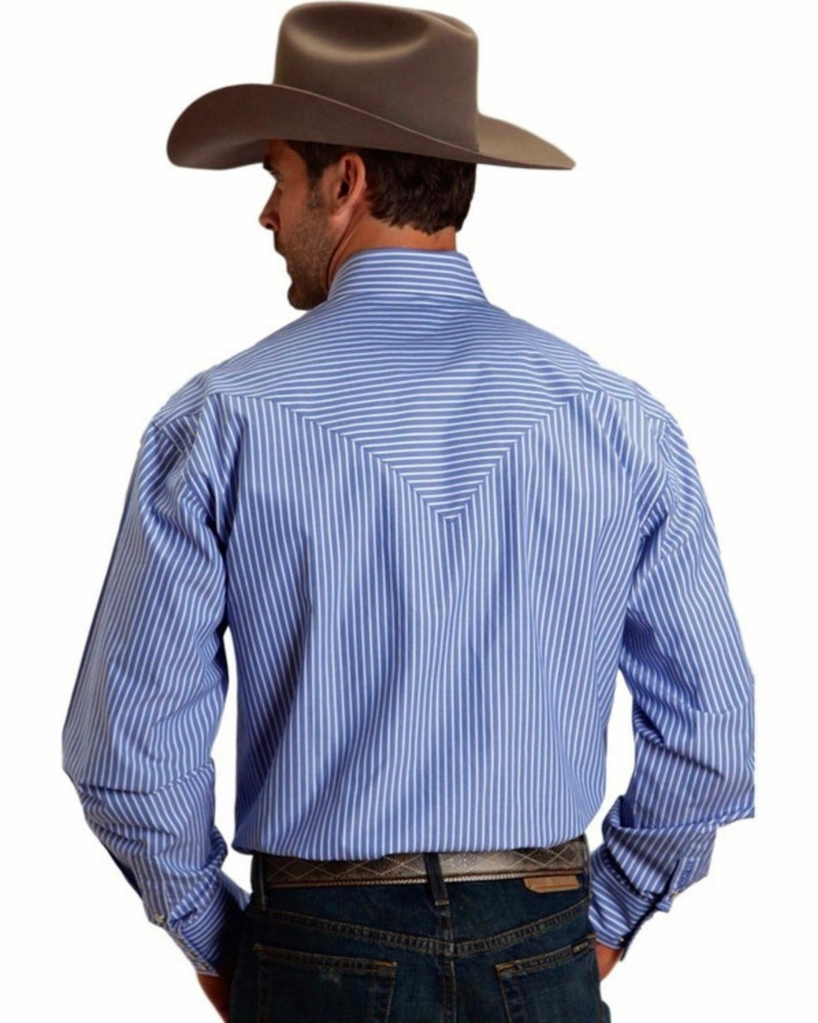 Shirt * | Stetson Men'S Two Pocket Striped Western Snap Shirt Blue