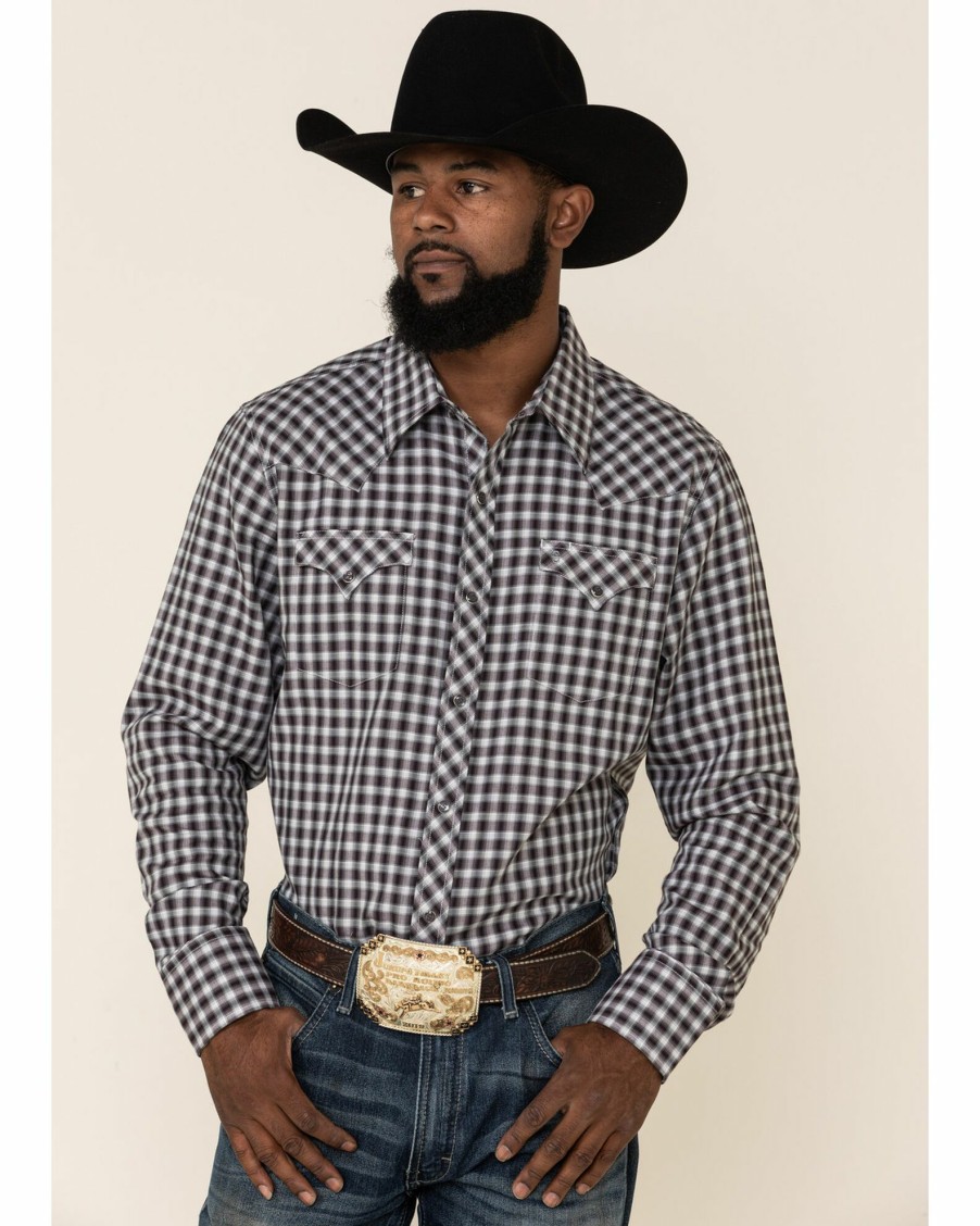 Shirt * | Stetson Men'S Original Rugged Ombre Check Twill Plaid Long Sleeve Western Shirt Burgundy