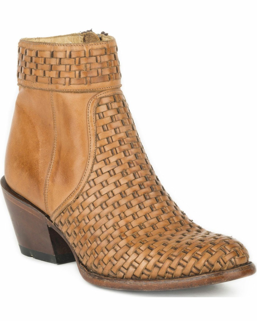 Boot * | Stetson Women'S Phoenix Basketweave Side Zip Booties Round Toe Brown