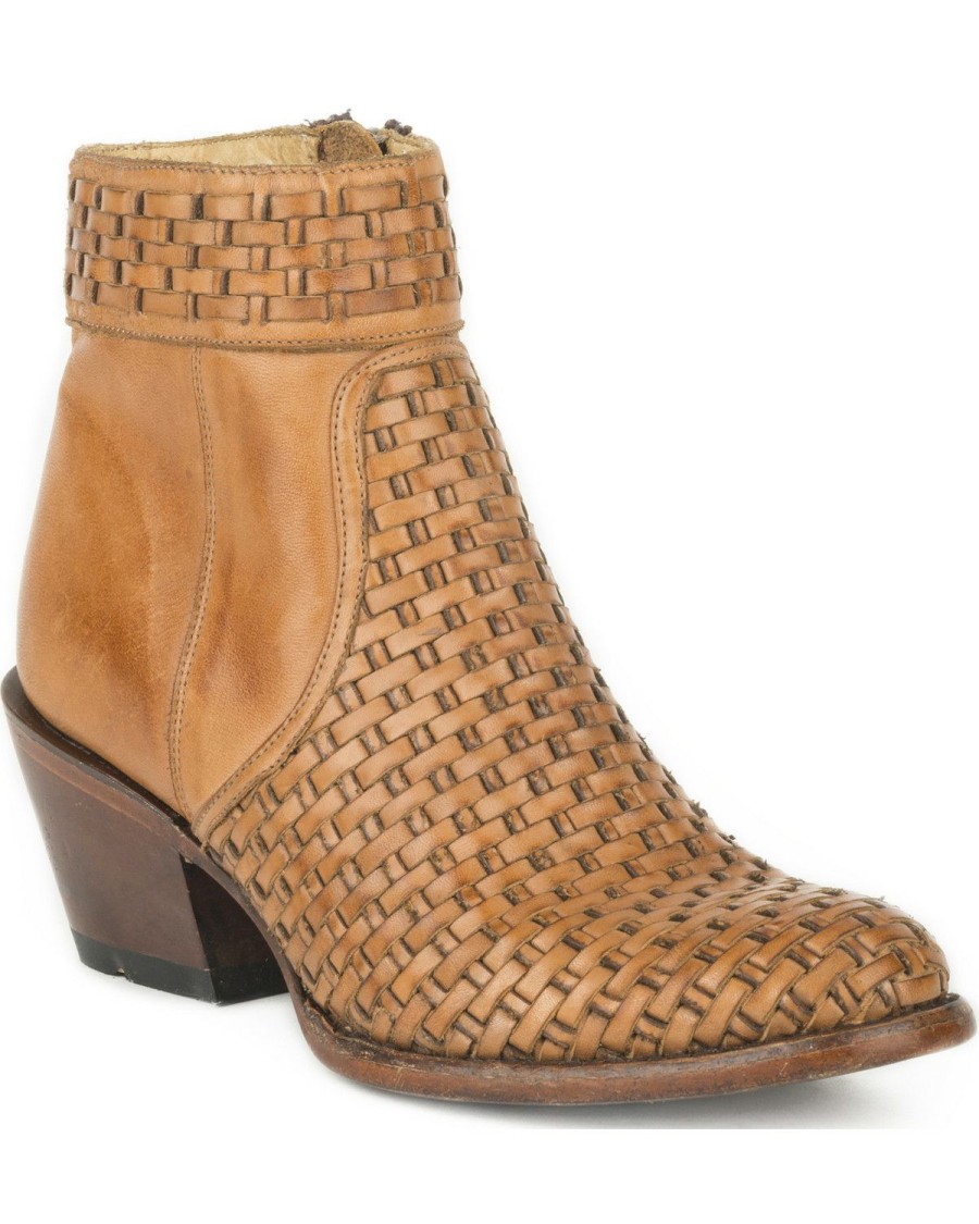 Boot * | Stetson Women'S Phoenix Basketweave Side Zip Booties Round Toe Brown