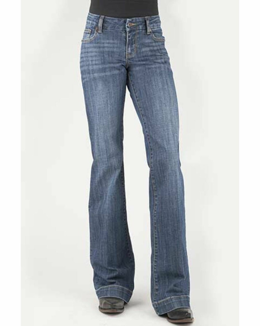 Jean * | Stetson Women'S 214 Medium Wash Pieced Pocket Trouser Leg Jean Blue