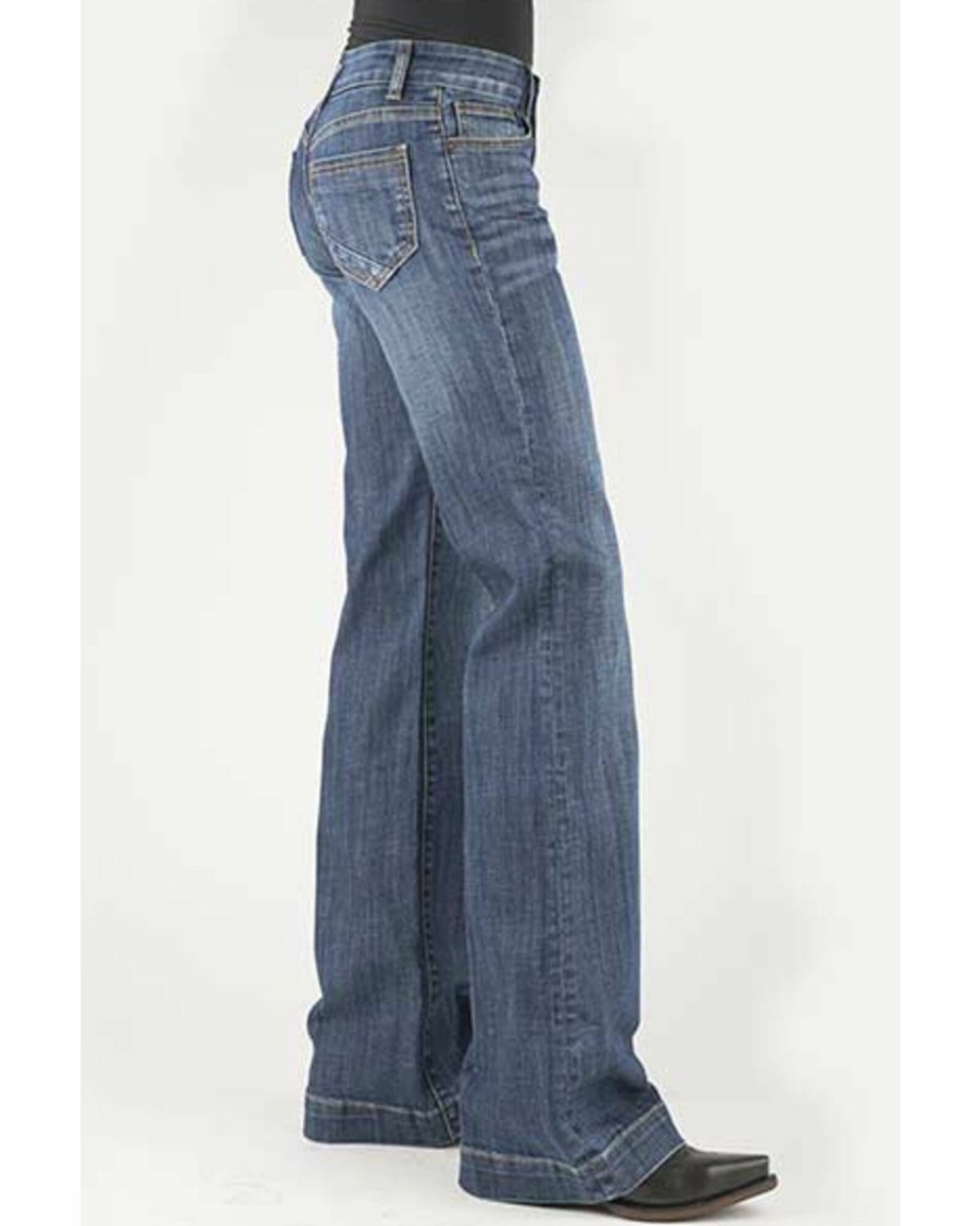 Jean * | Stetson Women'S 214 Medium Wash Pieced Pocket Trouser Leg Jean Blue