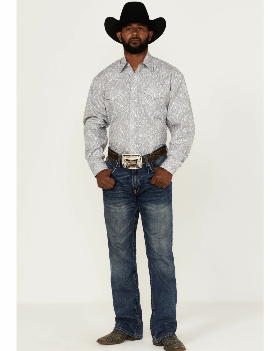 Shirt * | Stetson Men'S Grey Highland Paisley Print Long Sleeve Snap Western Shirt