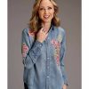 Shirt * | Stetson Women'S Denim Embroidered Long Sleeve Button-Down Blouse Shirt Blue