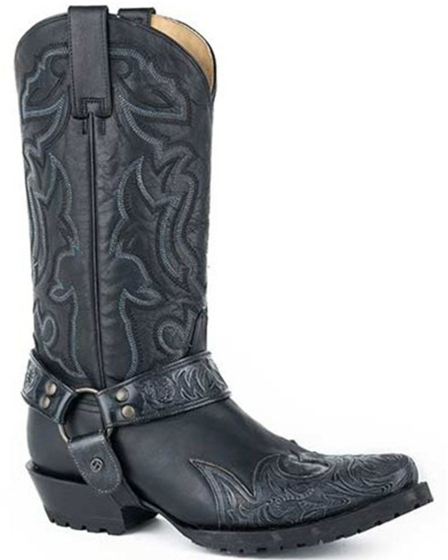 Boot * | Stetson Men'S Outlaw Sciver Biker Tooled Performance Western Boots Snip Toe Black