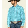 Shirt * | Stetson Men'S Cross Walk Ombre Plaid Long Sleeve Western Shirt Turquoise