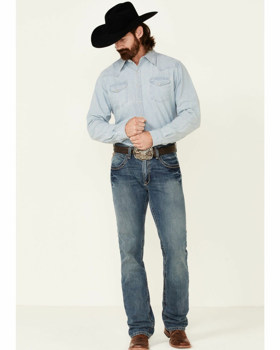 Shirt * | Stetson Men'S Original Rugged Denim Long Sleeve Snap Western Shirt Blue