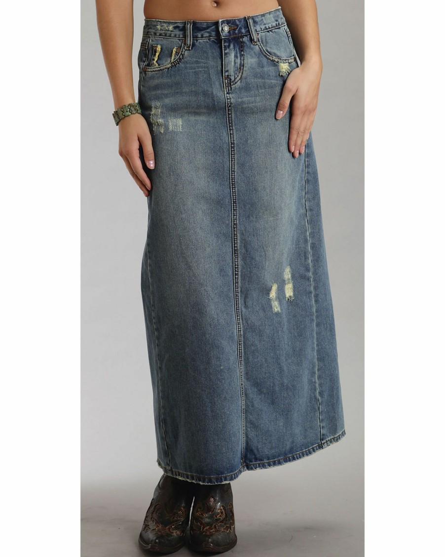 Skirt * | Stetson Distressed Long Skirt For Women'S Denim