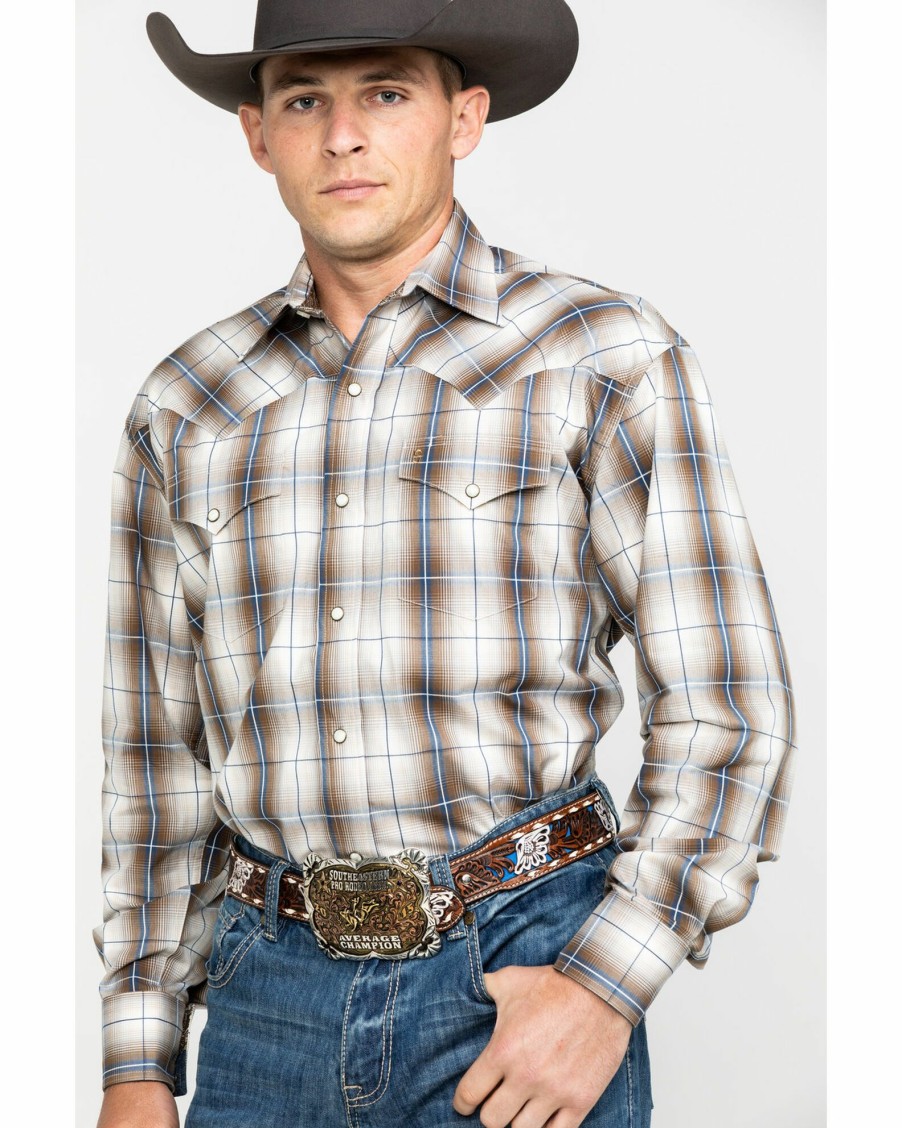 Shirt * | Stetson Roper Men'S Brown Large Plaid Long Sleeve Western Shirt