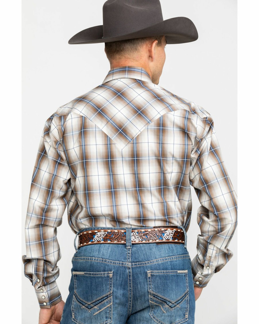 Shirt * | Stetson Roper Men'S Brown Large Plaid Long Sleeve Western Shirt