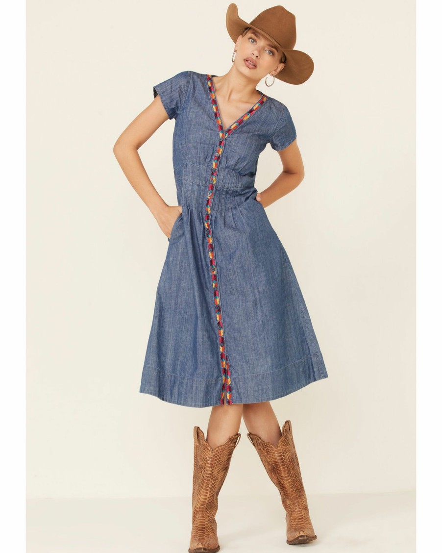 Dress * | Stetson Women'S Embroidered Denim Dress