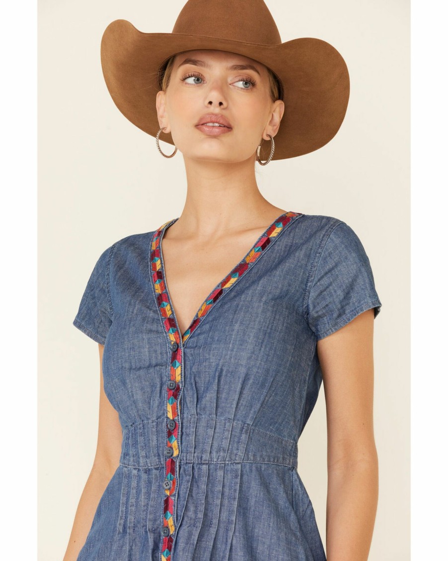 Dress * | Stetson Women'S Embroidered Denim Dress