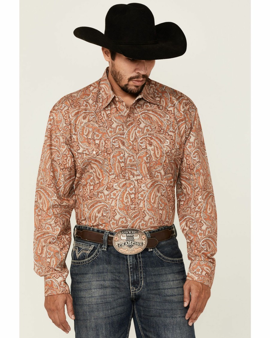 Shirt * | Stetson Men'S Dusty Trail Paisley Print Long Sleeve Snap Western Shirt