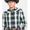 Shirt * | Stetson Men'S Gray Large Plaid Long Sleeve Western Shirt Grey