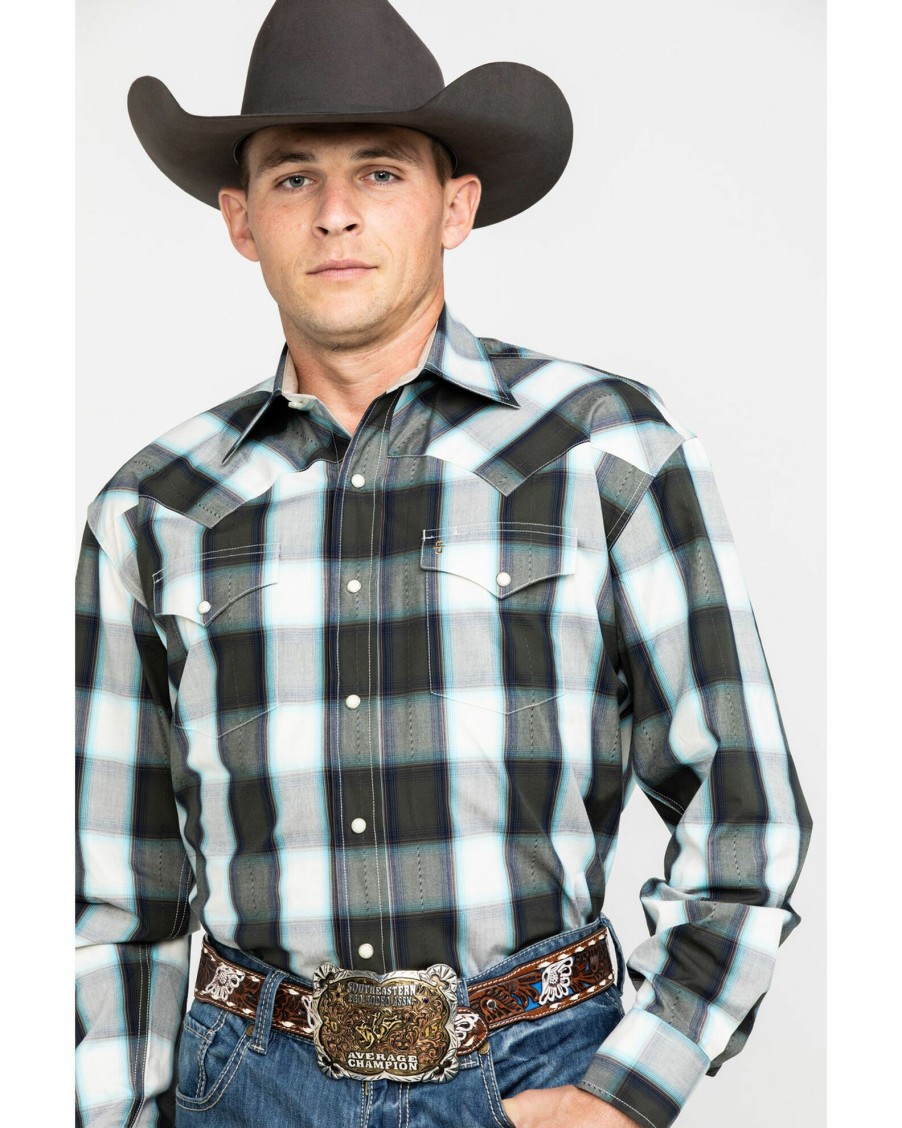 Shirt * | Stetson Men'S Gray Large Plaid Long Sleeve Western Shirt Grey