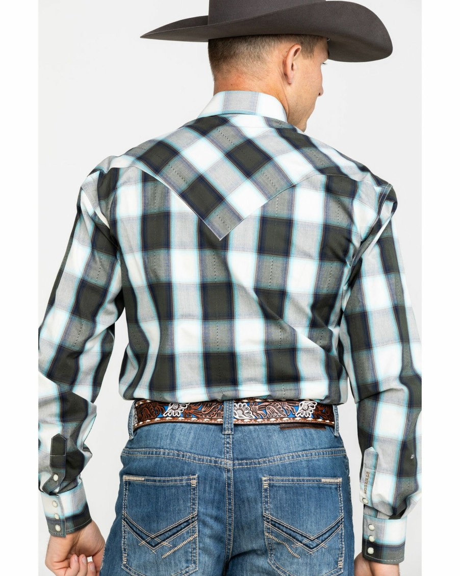 Shirt * | Stetson Men'S Gray Large Plaid Long Sleeve Western Shirt Grey