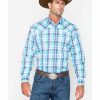 Shirt * | Stetson Men'S Plaid Snap Long Sleeve Western Shirt Blue