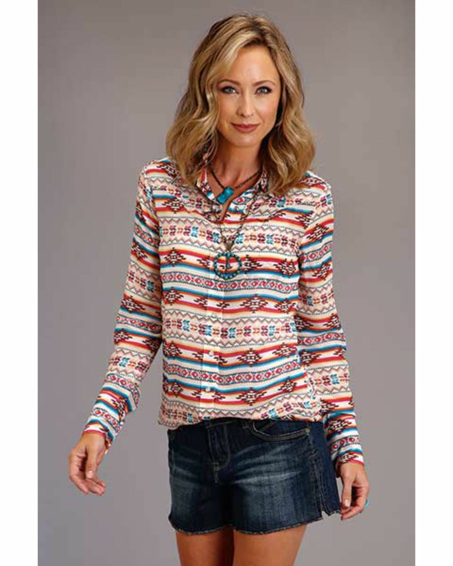 Shirt * | Stetson Women'S Southwestern Print Long Sleeve Western Blouse Shirt Multi