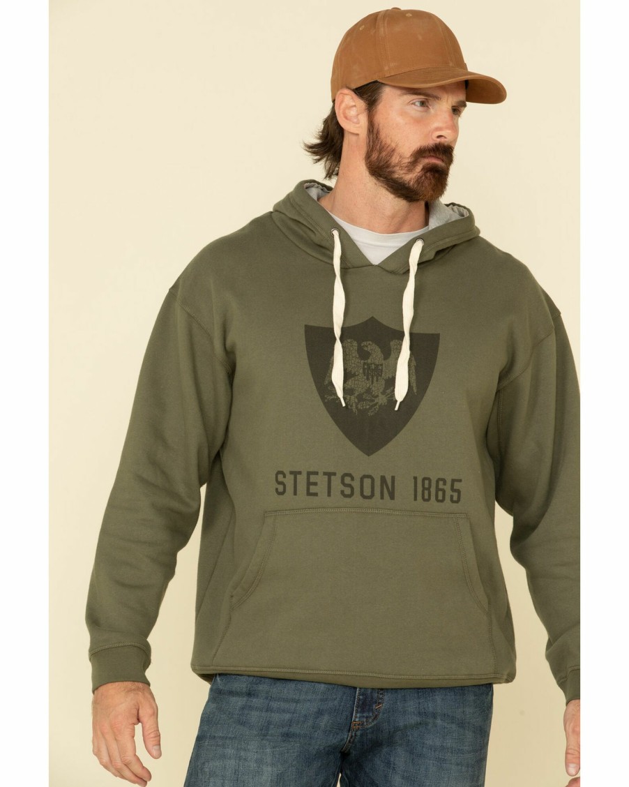 Sweatshirt * | Stetson Men'S Green Eagle In Shield Graphic Hooded Sweatshirt Grey