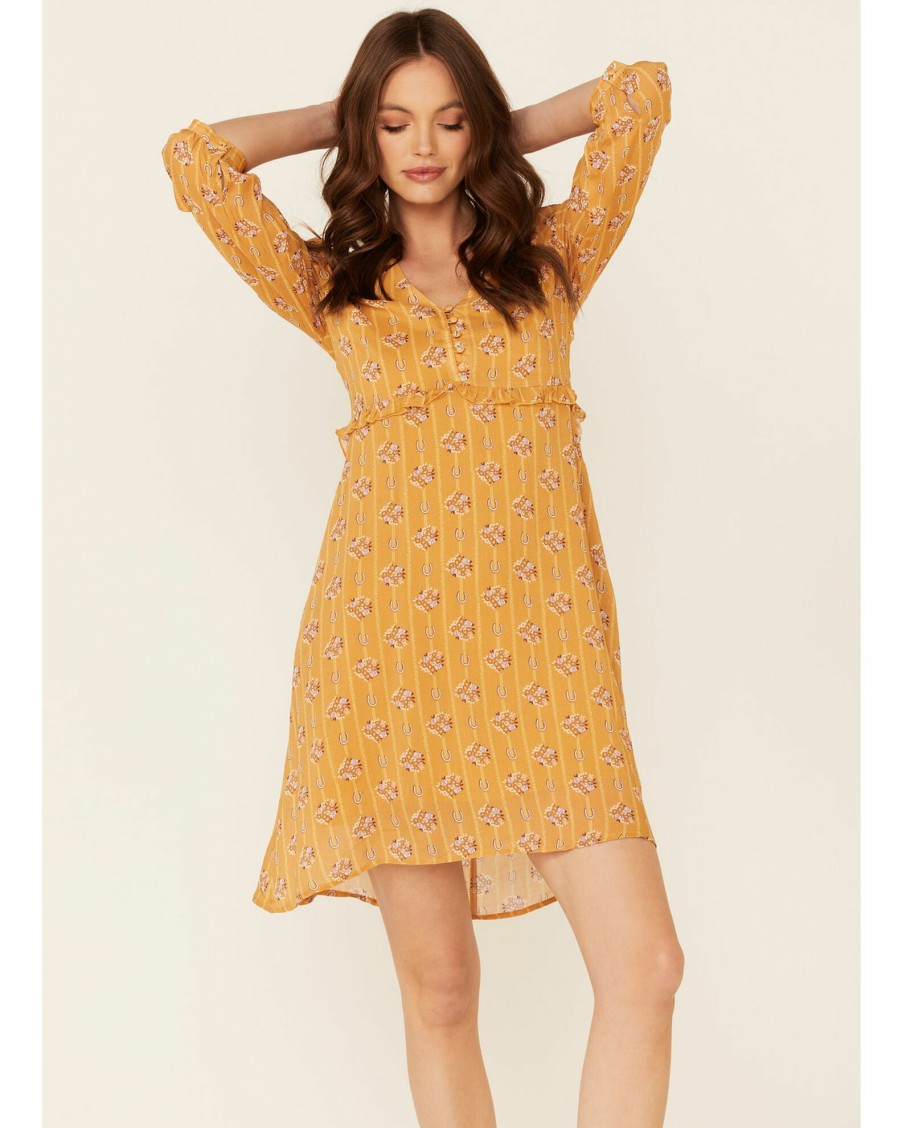 Dress * | Stetson Women'S Horseshoe Print Dress Mustard