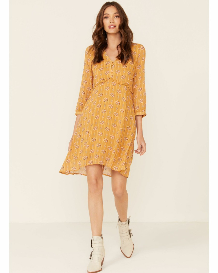 Dress * | Stetson Women'S Horseshoe Print Dress Mustard