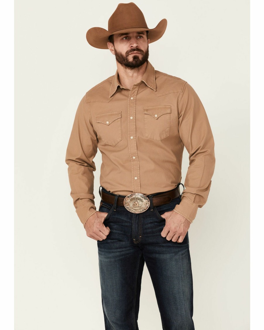 Shirt * | Stetson Men'S Solid Long Sleeve Snap Western Shirt Brown