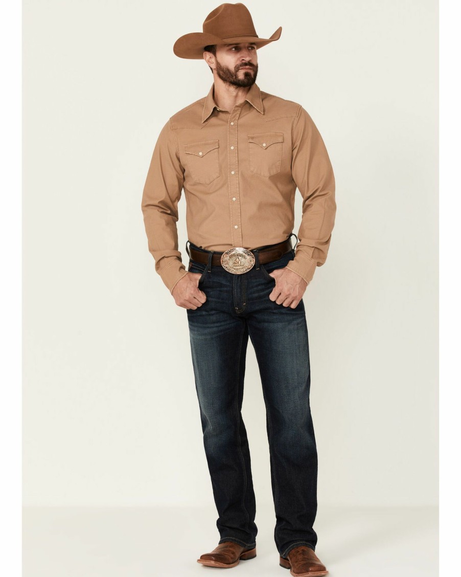 Shirt * | Stetson Men'S Solid Long Sleeve Snap Western Shirt Brown