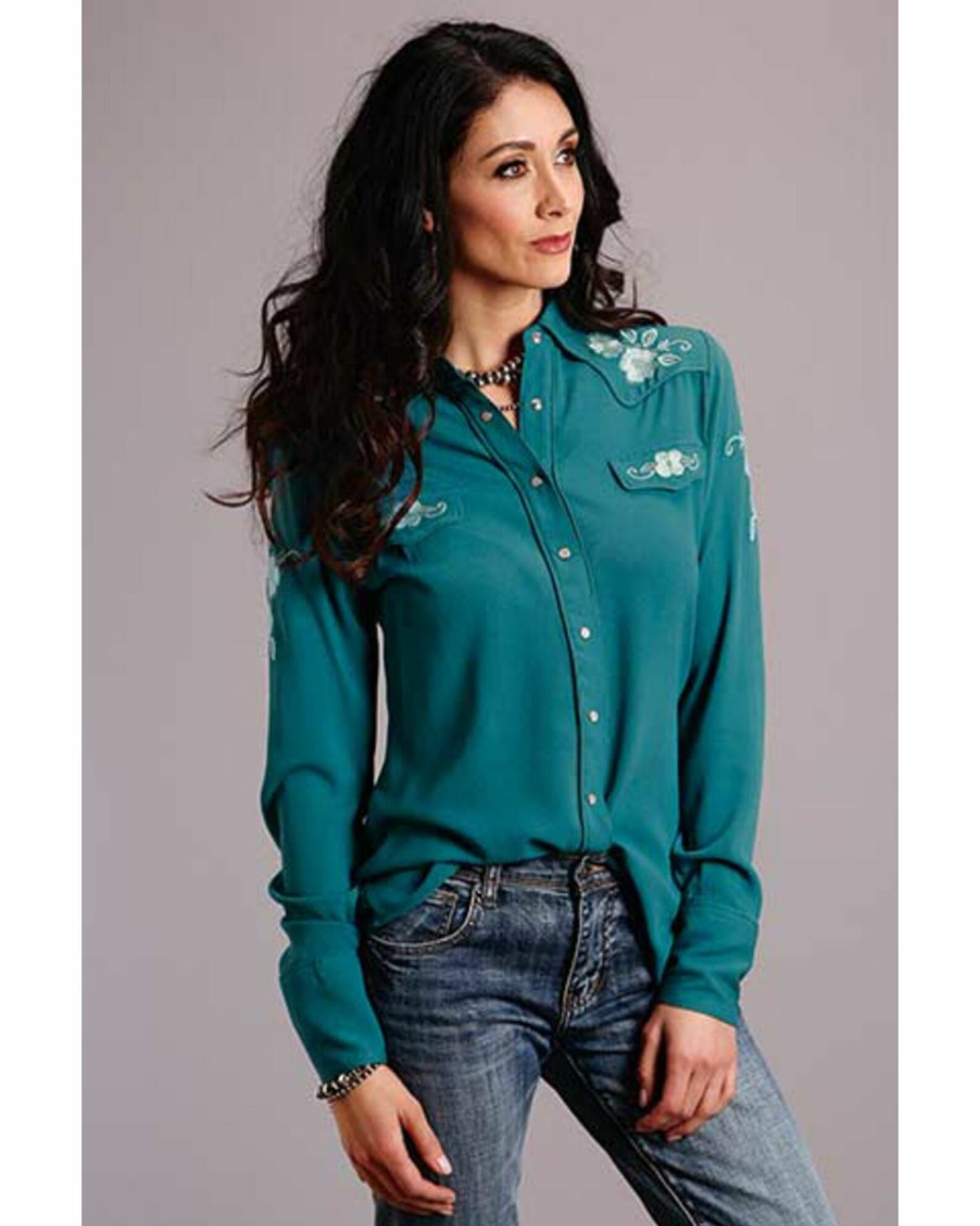 Shirt * | Stetson Women'S Floral Long Sleeve Western Shirt Teal