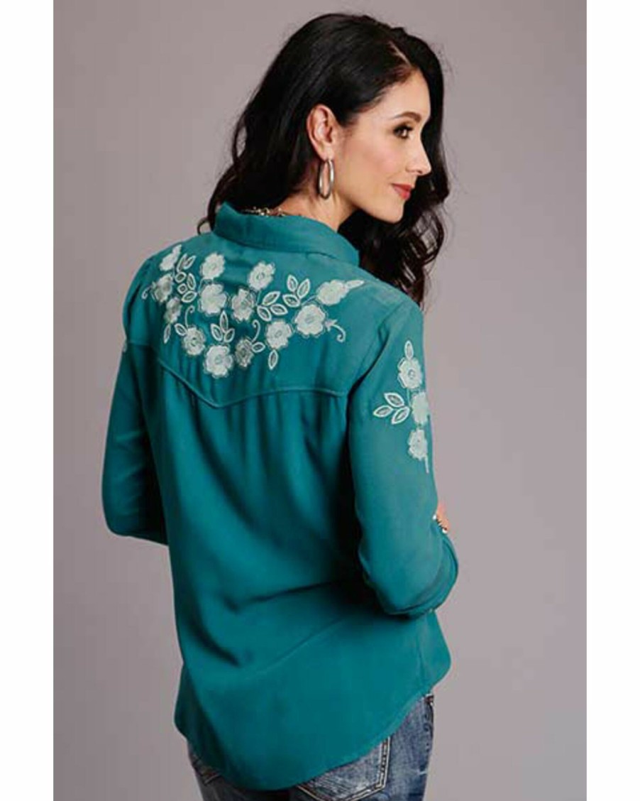 Shirt * | Stetson Women'S Floral Long Sleeve Western Shirt Teal