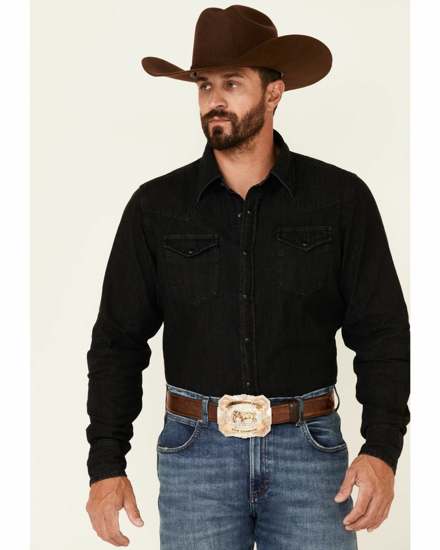 Shirt * | Stetson Men'S Solid Black Denim Long Sleeve Snap Western Shirt