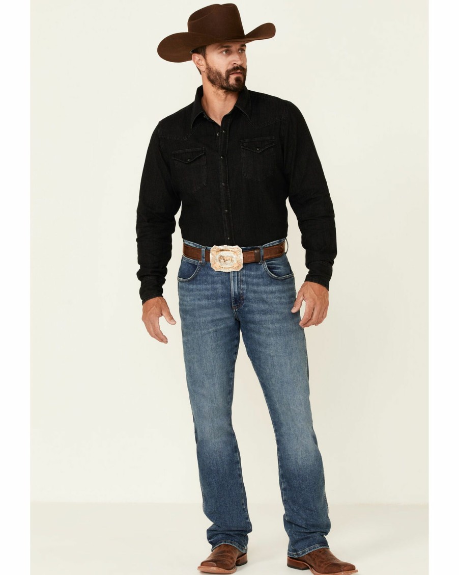 Shirt * | Stetson Men'S Solid Black Denim Long Sleeve Snap Western Shirt